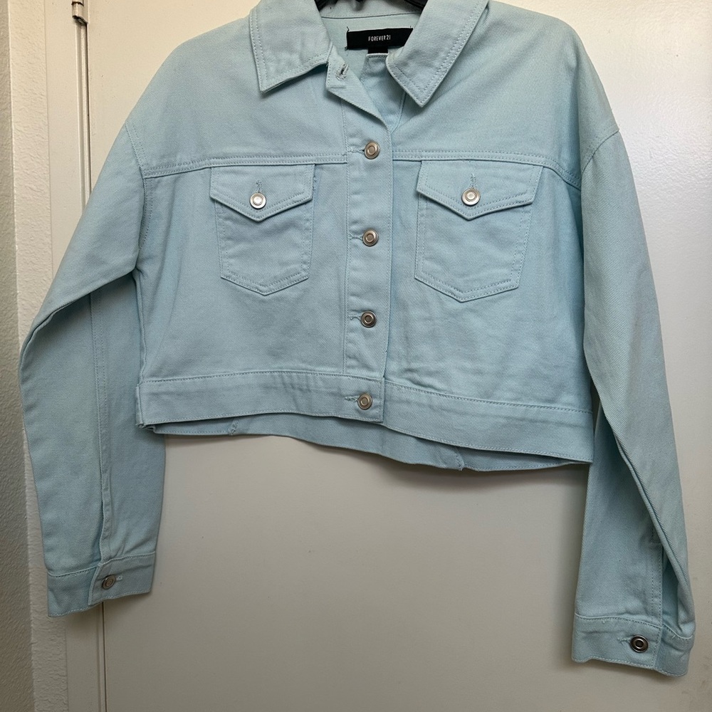 Forever 21 Light Blue Cropped Denim Jacket